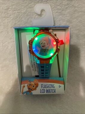 Kids Flashing LCD Watch with Blue Strap and Orange Case
